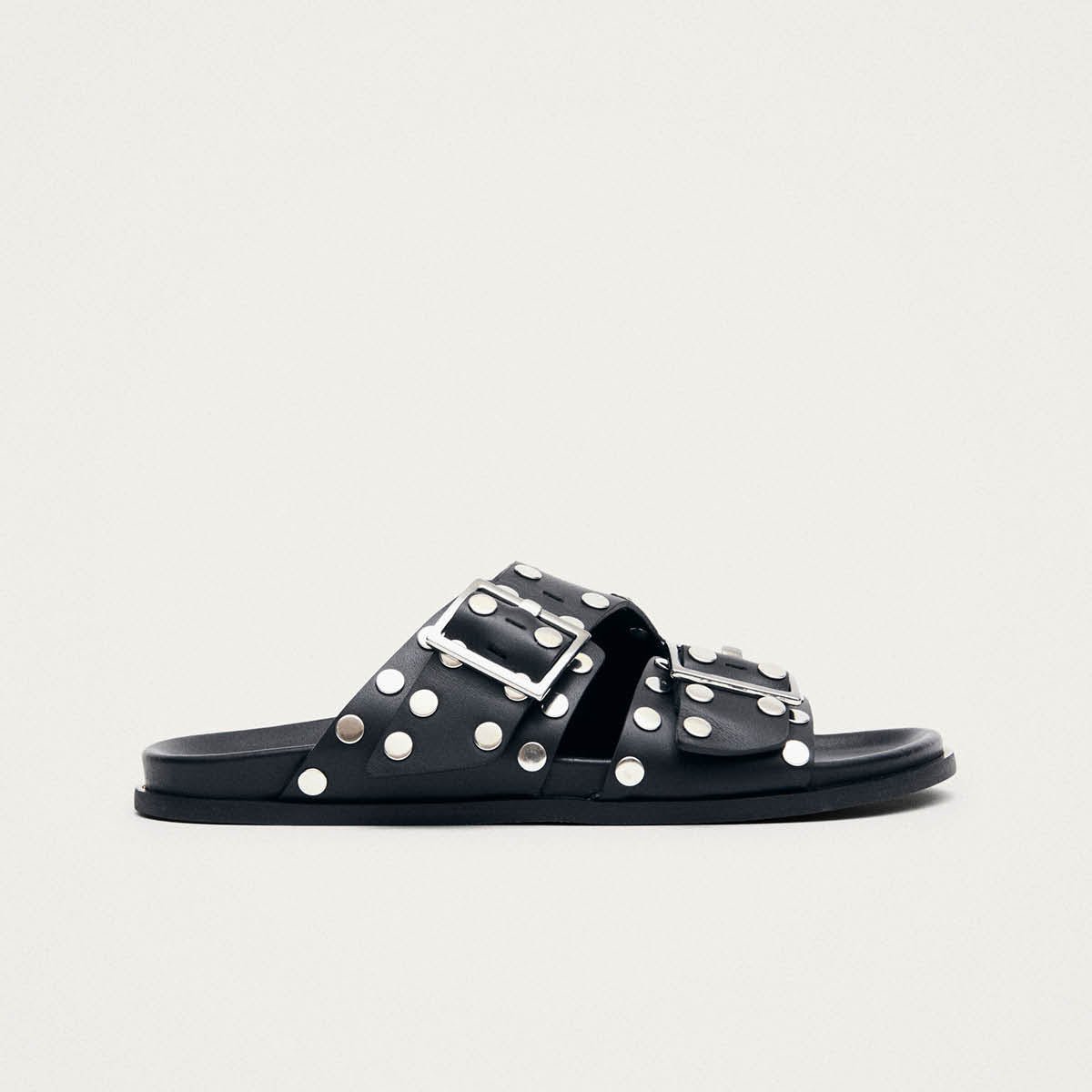 Alba Studs Black Leather Sandals - Image 3