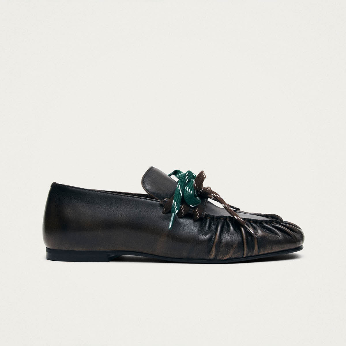 Aven Lace Vintage Effect Brown Leather Loafers - Image 3