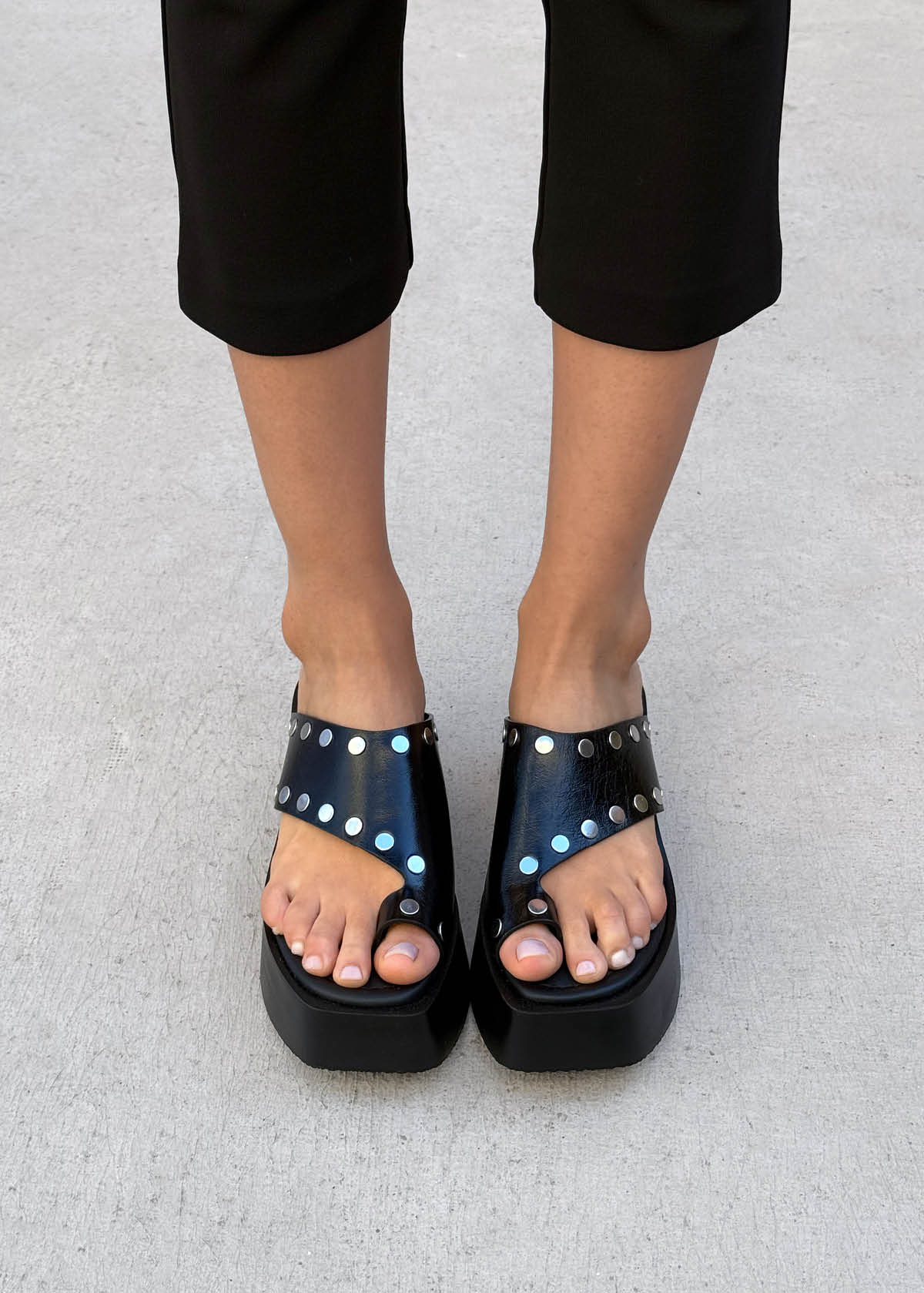 Nova Studs Black Leather Sandals - Image 2