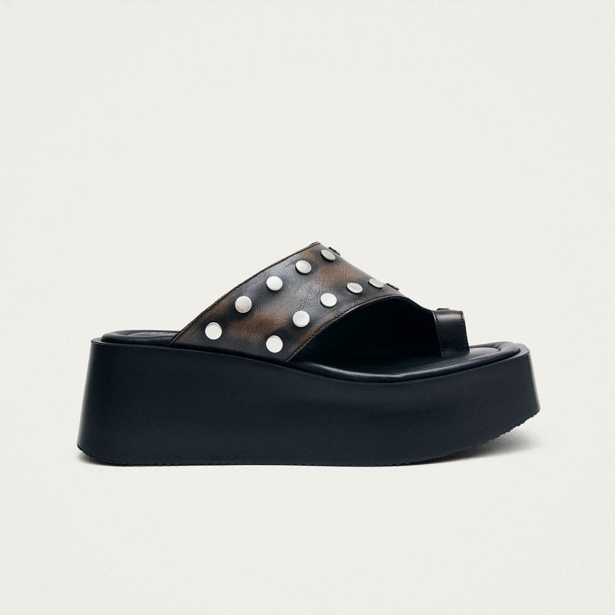 Nova Studs Vintage Effect Brown Leather Sandals - Image 3