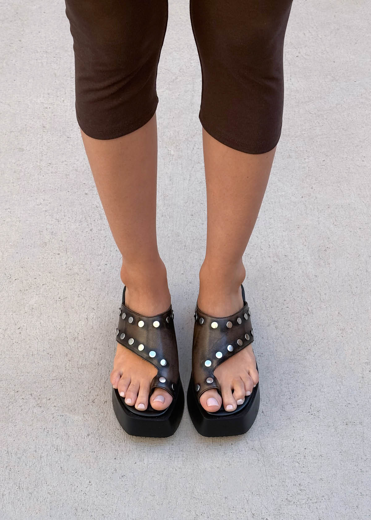Nova Studs Vintage Effect Brown Leather Sandals - Image 2