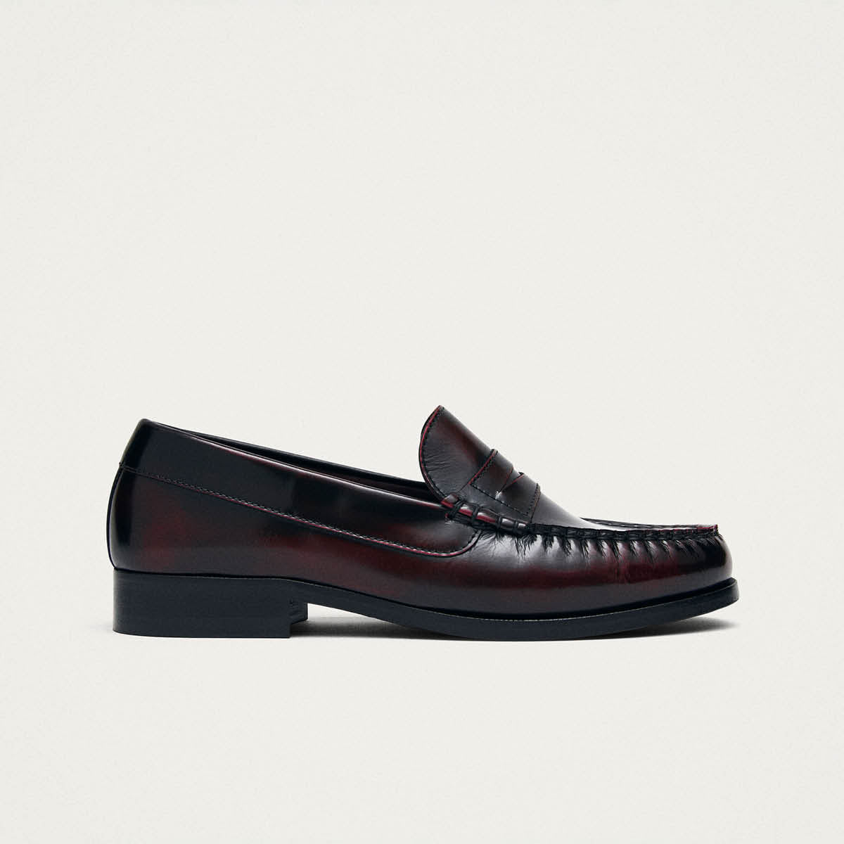 Rivet Vintage Effect Burgundy Leather Loafers - Image 3