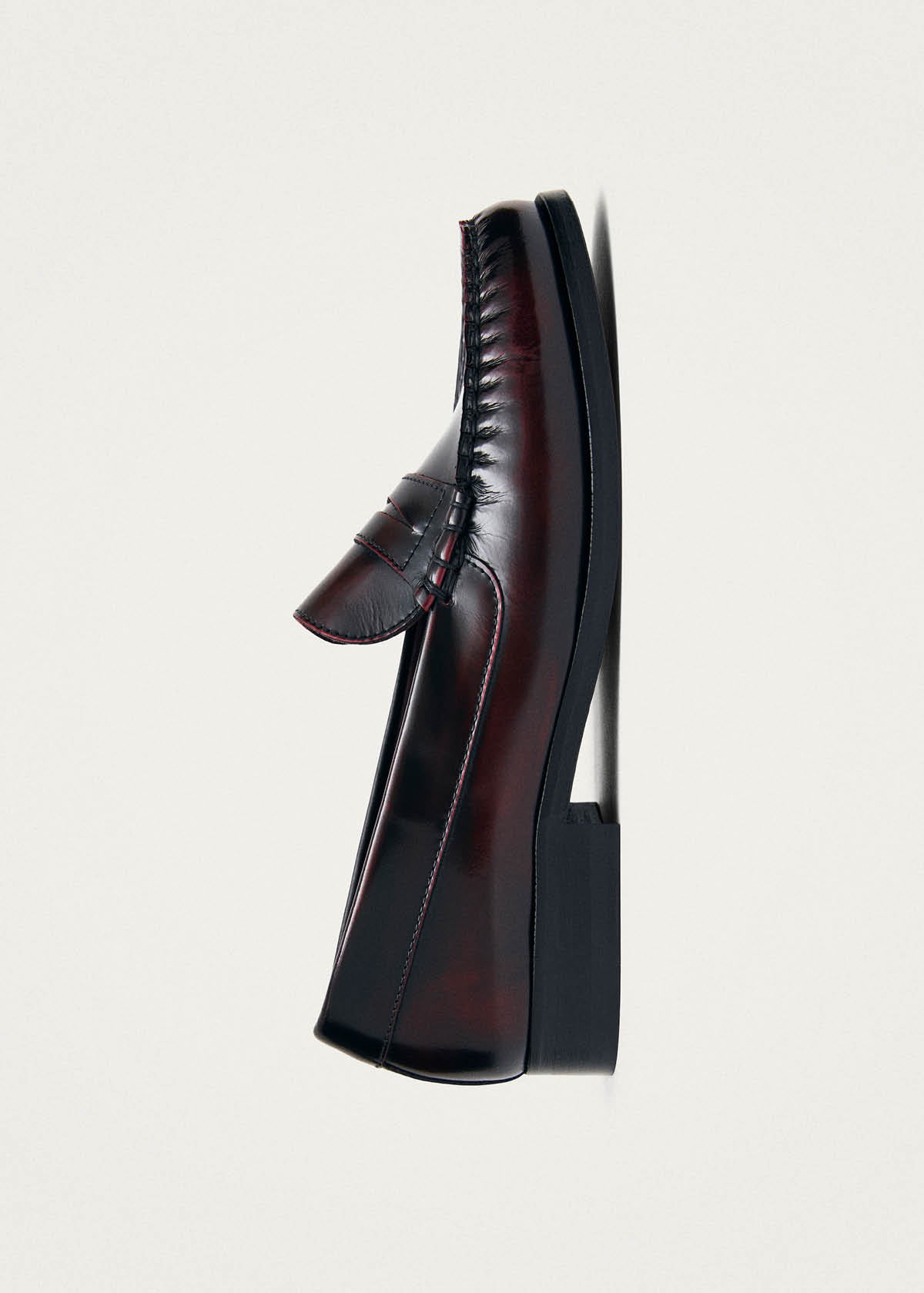 Rivet Vintage Effect Burgundy Leather Loafers - Image 4