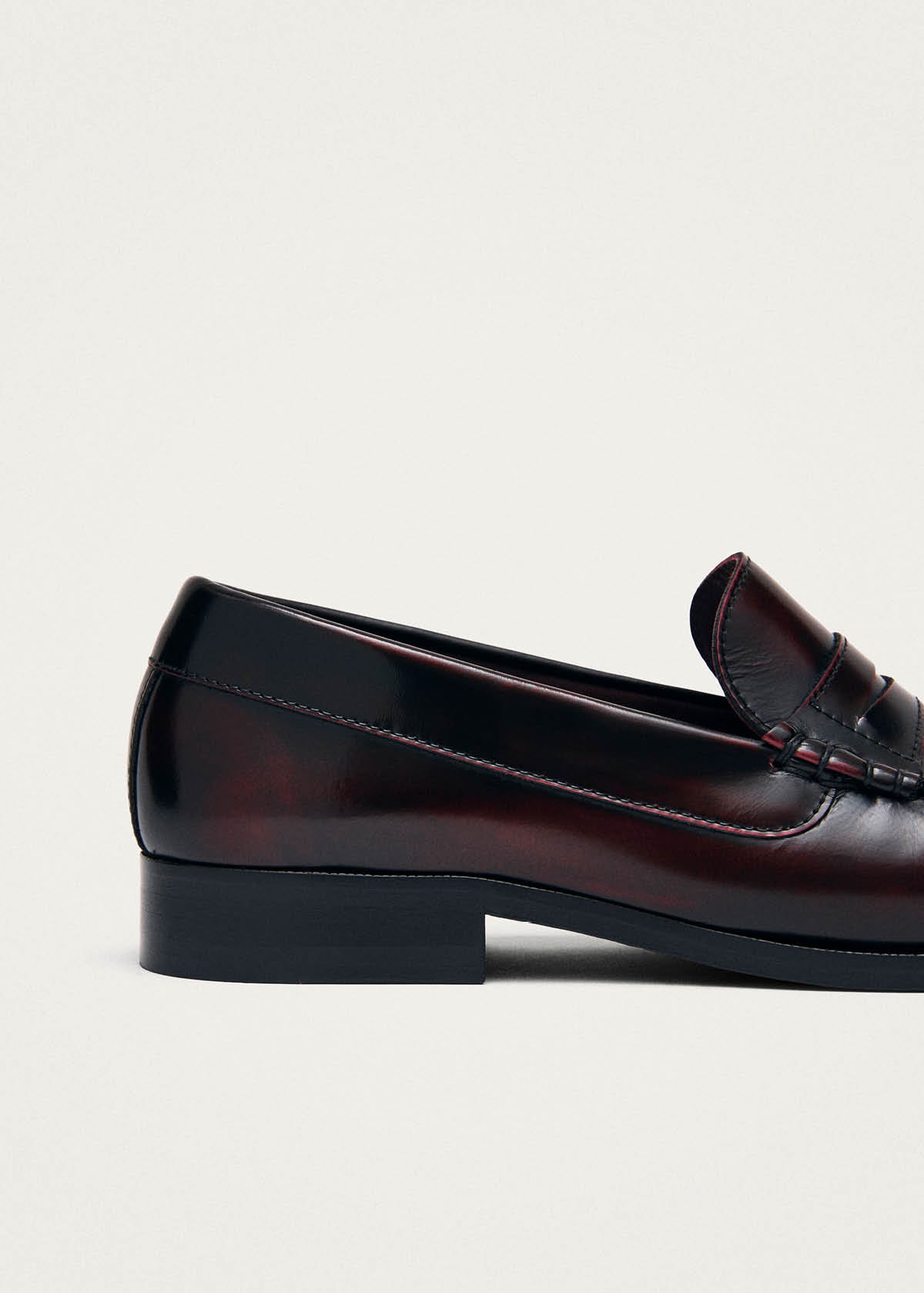 Rivet Vintage Effect Burgundy Leather Loafers - Image 7