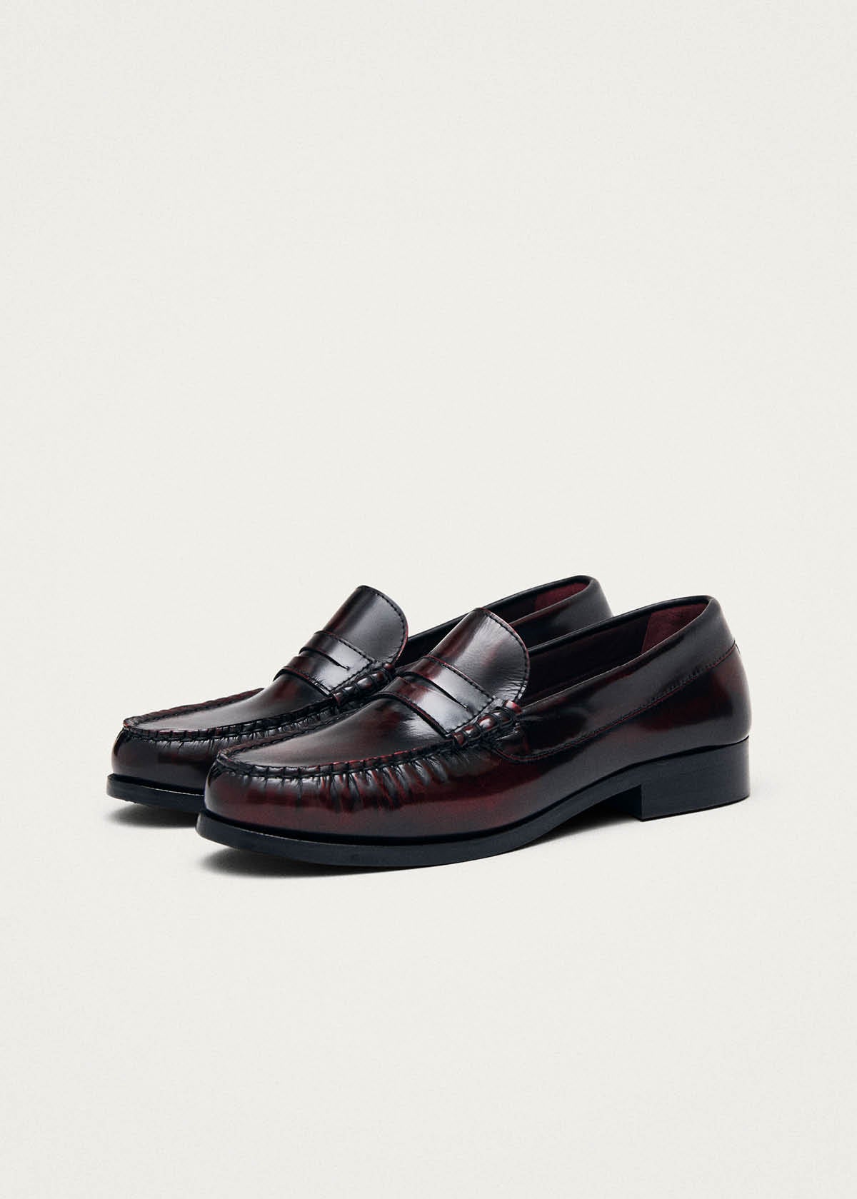 Rivet Vintage Effect Burgundy Leather Loafers - Image 6