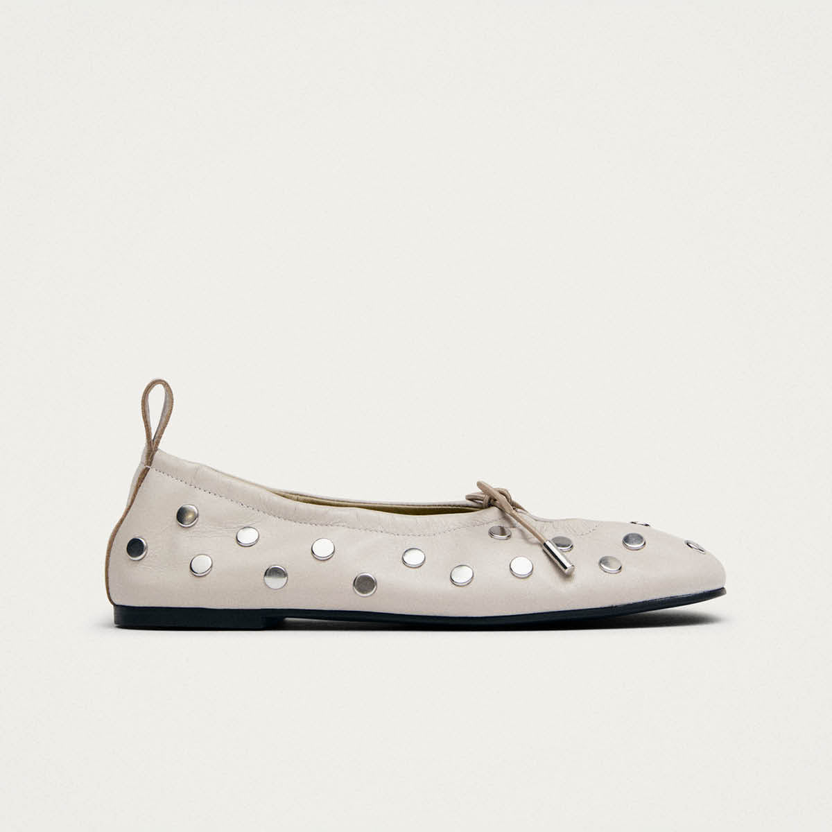 Rosalind All Studs Cream Leather Ballet Flats - Image 3