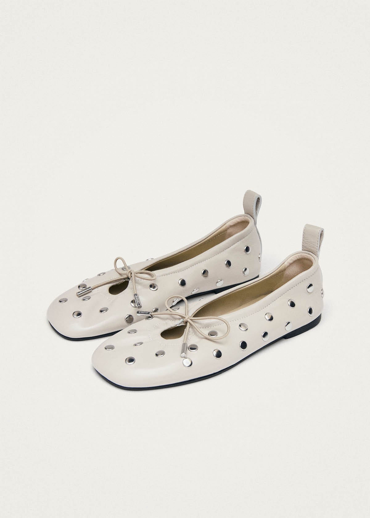 Rosalind All Studs Cream Leather Ballet Flats - Image 5