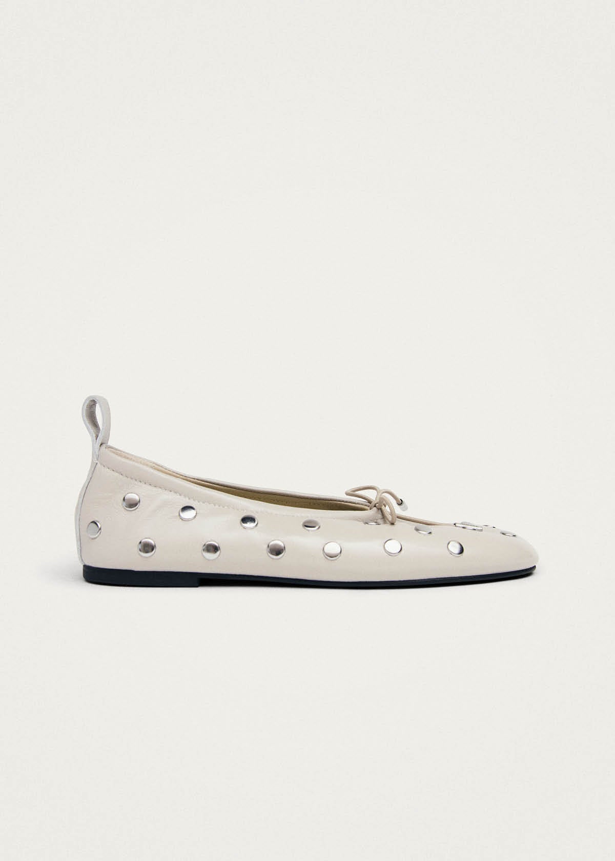 Rosalind All Studs Cream Leather Ballet Flats - Image 4