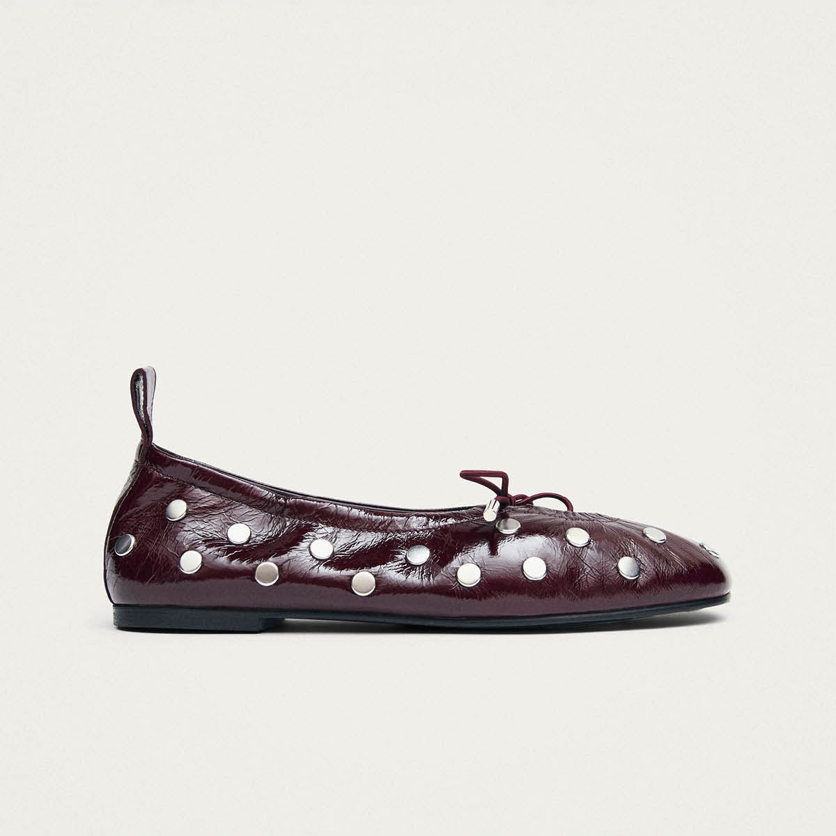 Rosalind All Studs Patent Burgundy Leather Ballet Flats - Image 3