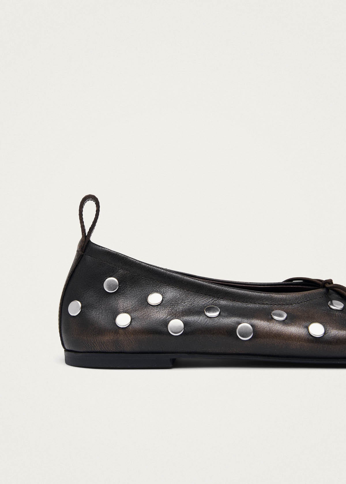 Rosalind All Studs Vintage Effect Brown Leather Ballet Flats - Image 7