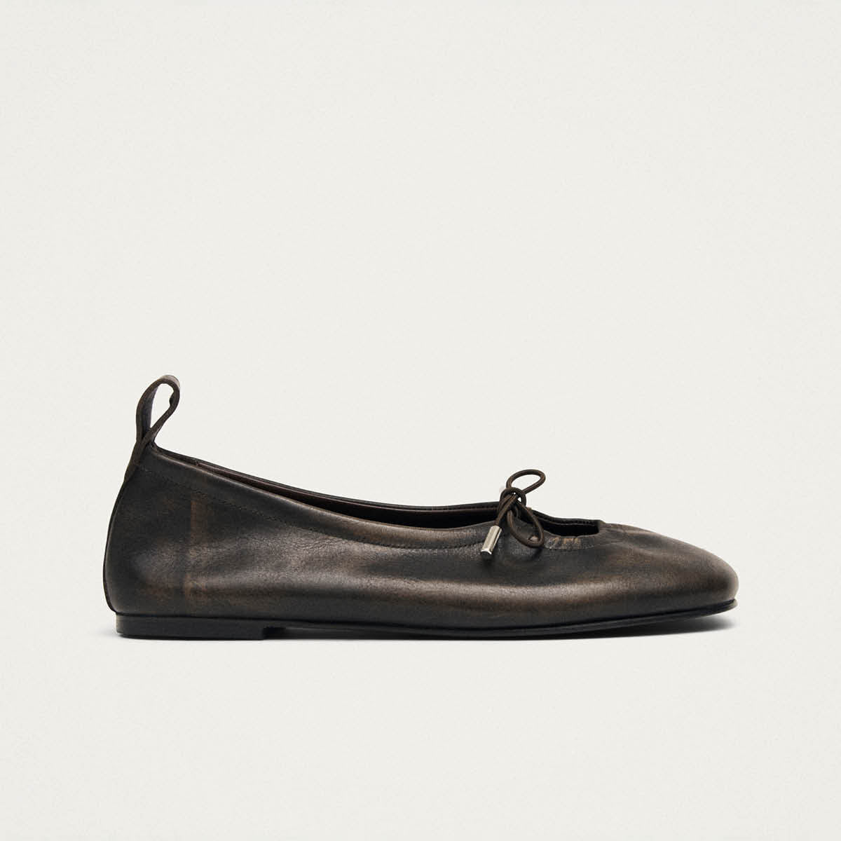 Rosalind Vintage Effect Brown Leather Ballet Flats - Image 3