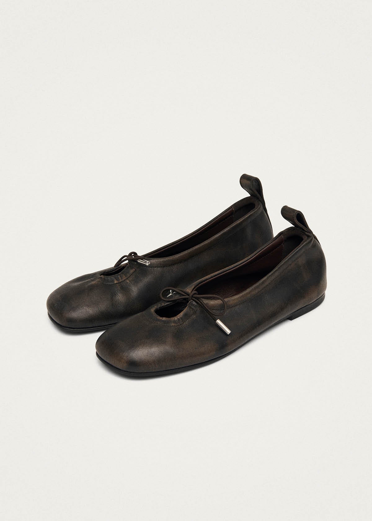 Rosalind Vintage Effect Brown Leather Ballet Flats - Image 5
