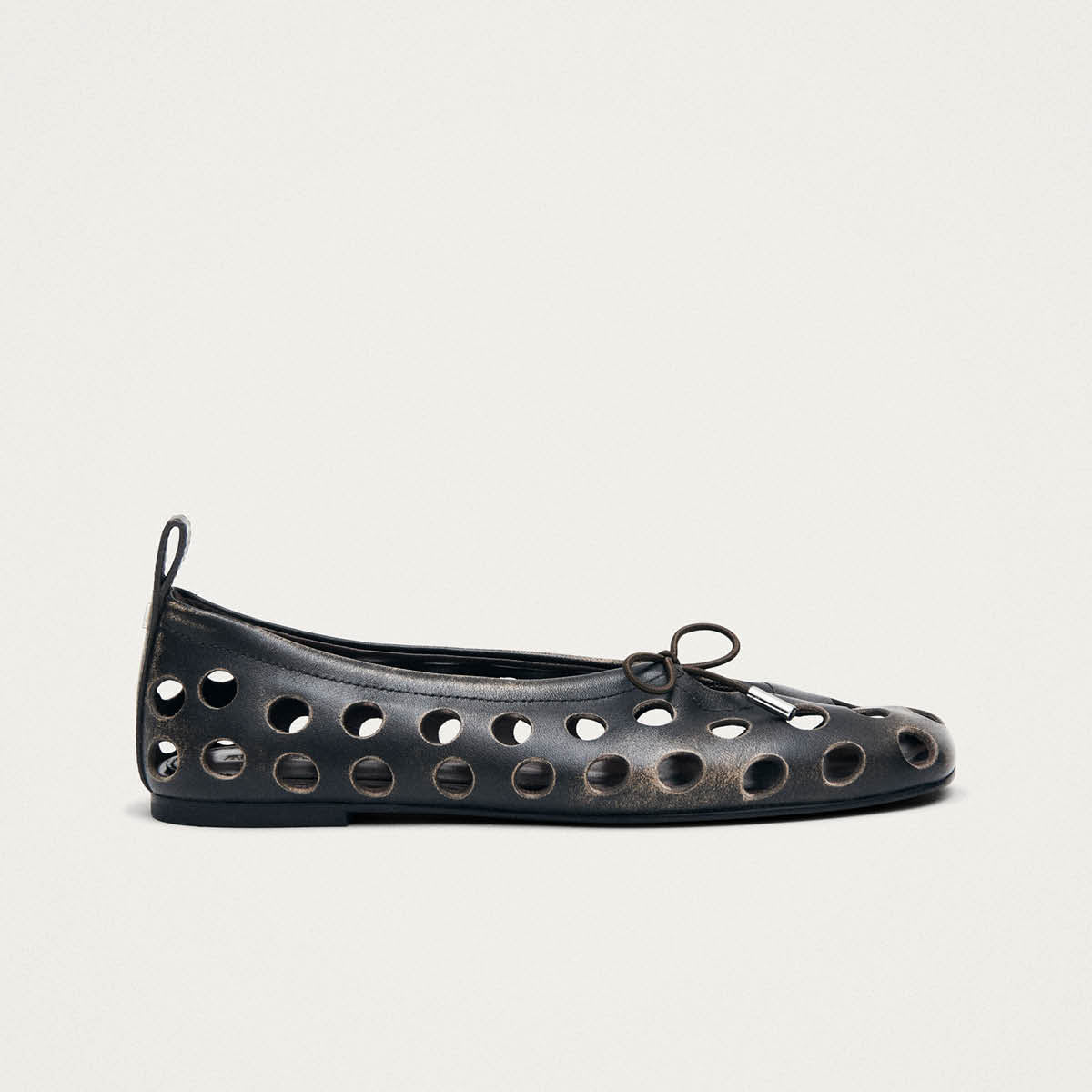 Rosalind Cut Out Vintage Effect Brown Leather Ballet Flats - Image 3