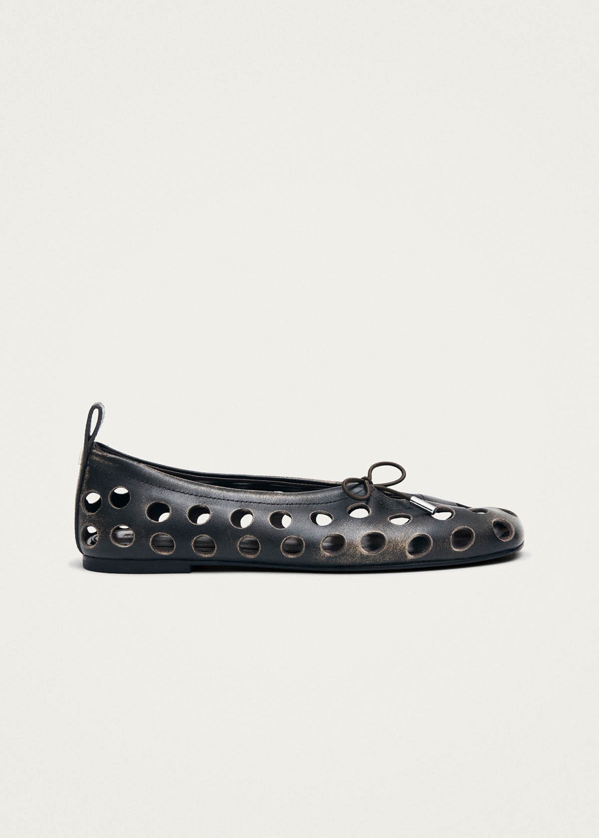 Rosalind Cut Out Vintage Effect Brown Leather Ballet Flats - Image 4