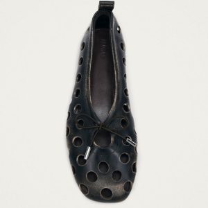 Rosalind Cut Out Vintage Effect Brown Leather Ballet Flats