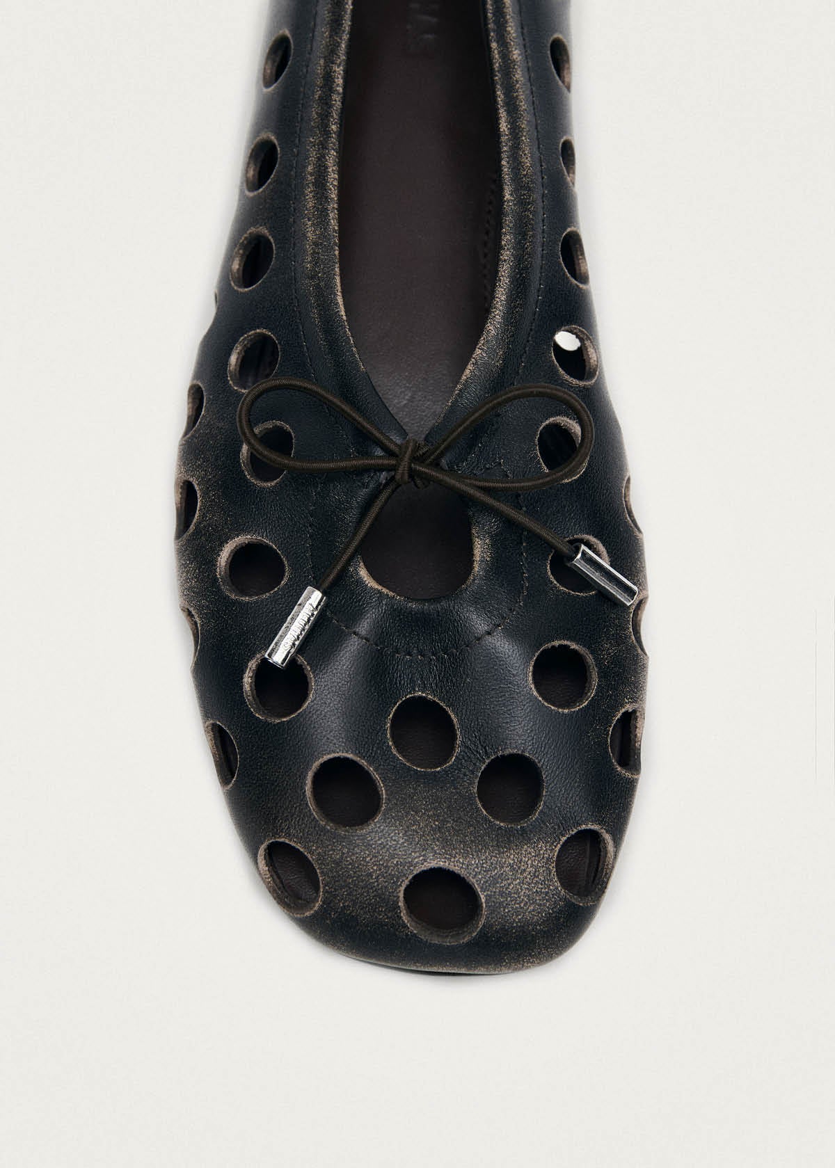 Rosalind Cut Out Vintage Effect Brown Leather Ballet Flats - Image 6