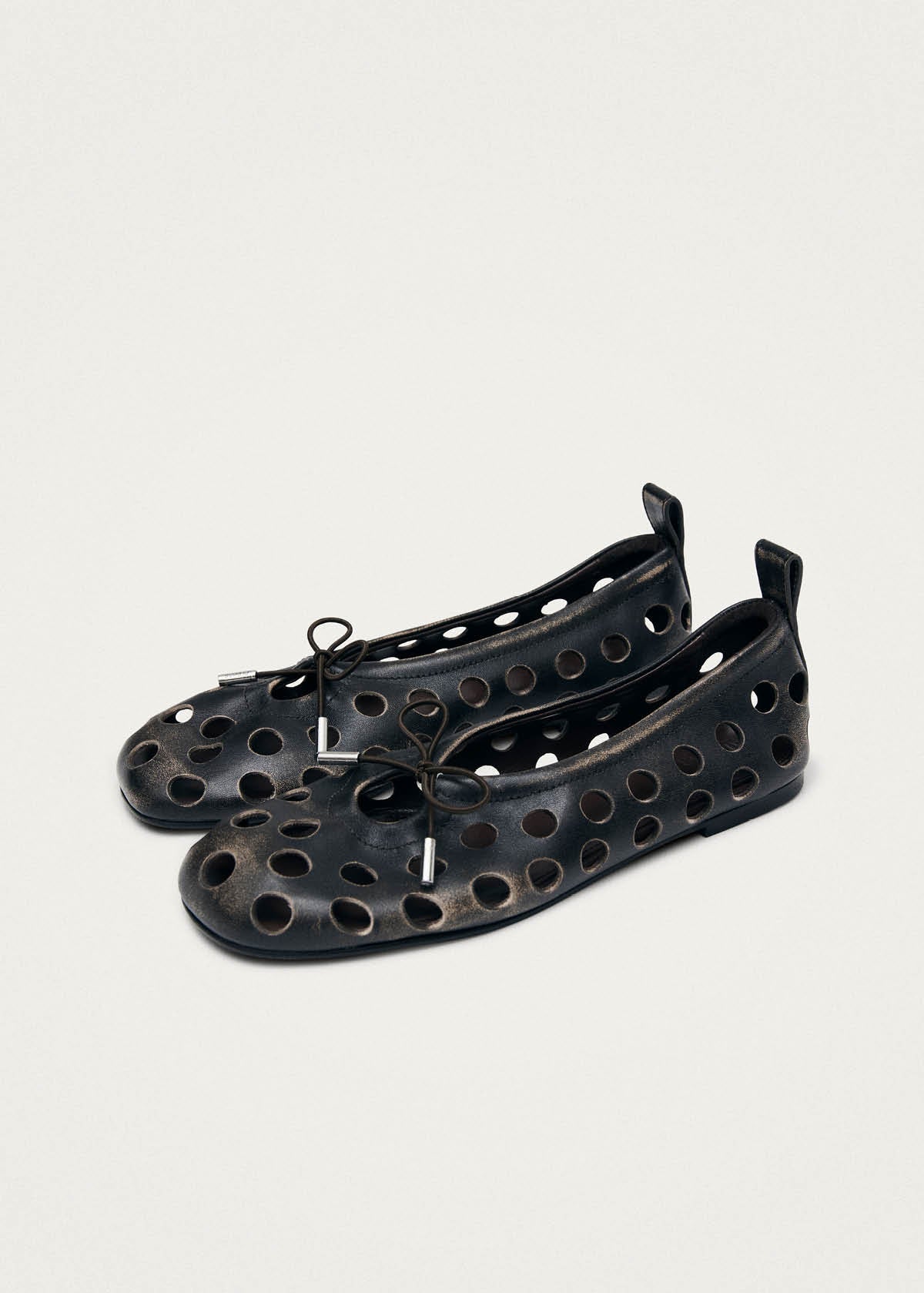 Rosalind Cut Out Vintage Effect Brown Leather Ballet Flats - Image 5