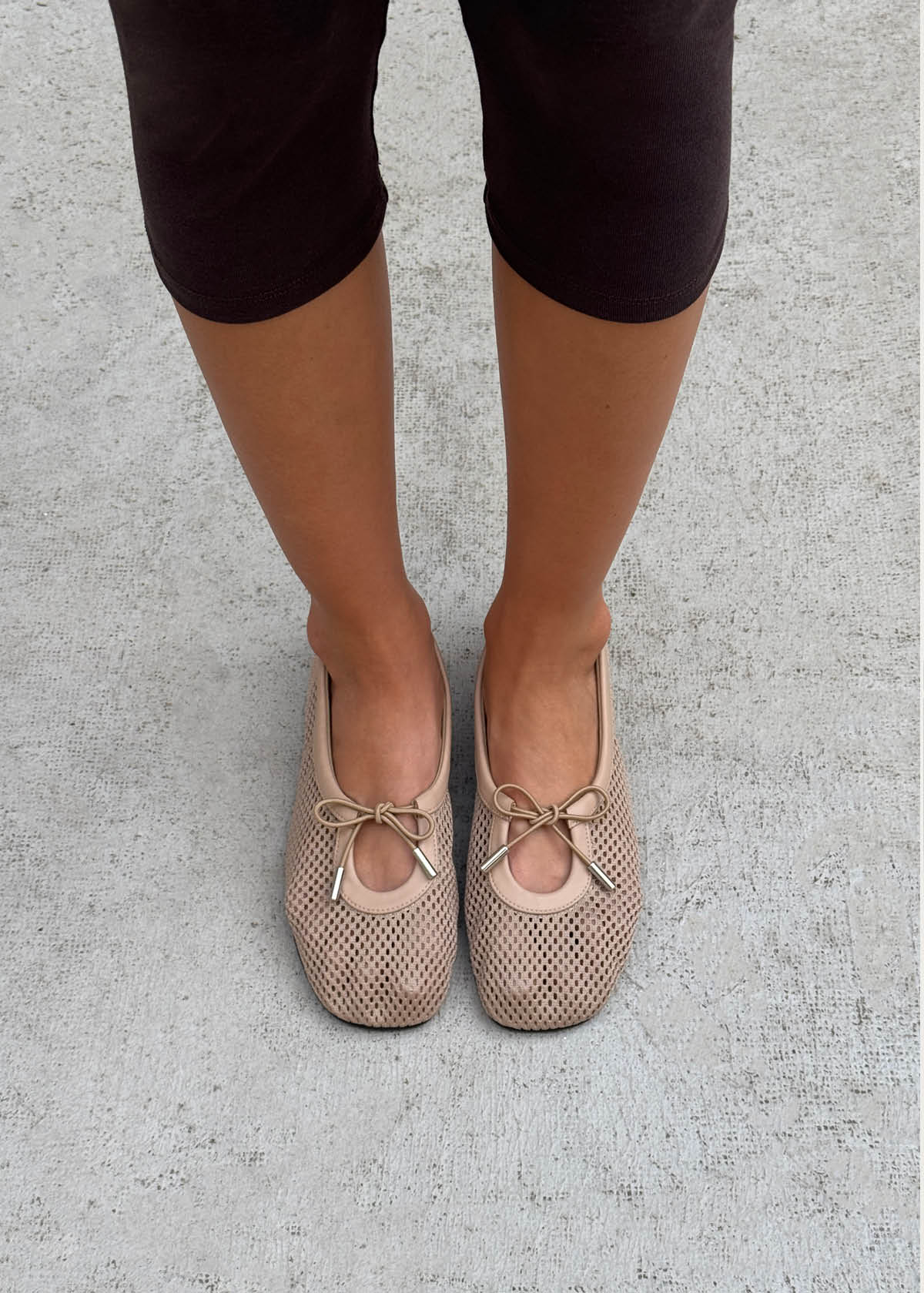 Rosalind Mesh Beige Leather Ballet Flats - Image 2