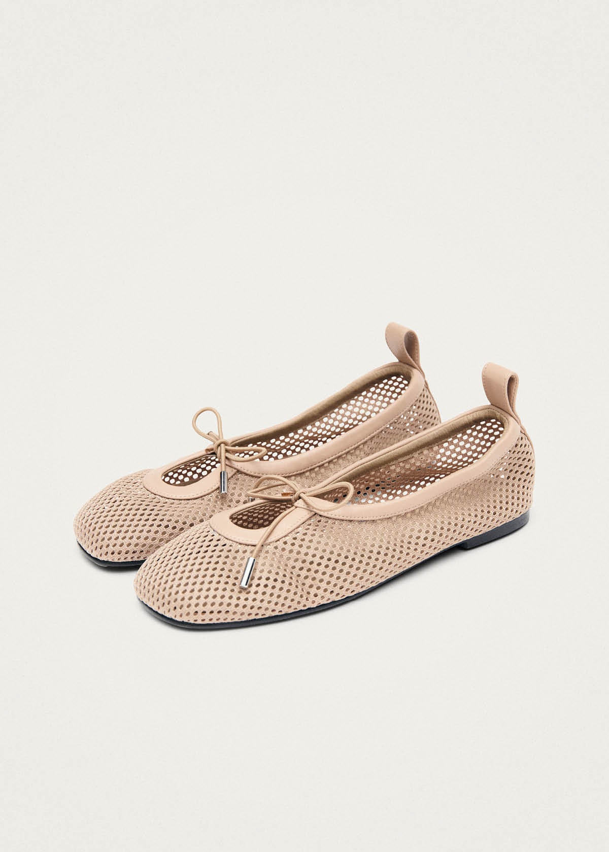 Rosalind Mesh Beige Leather Ballet Flats - Image 5