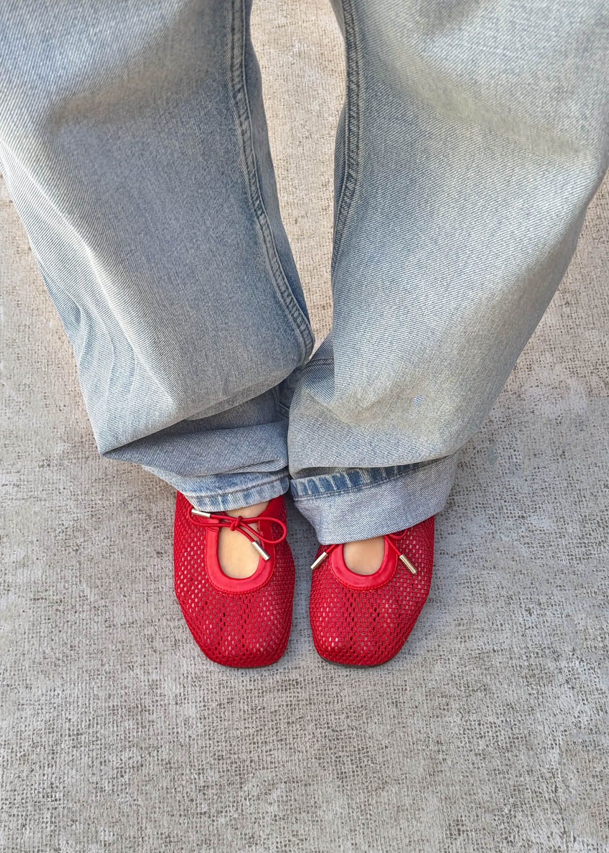 Rosalind Mesh Red Leather Ballet Flats - Image 2