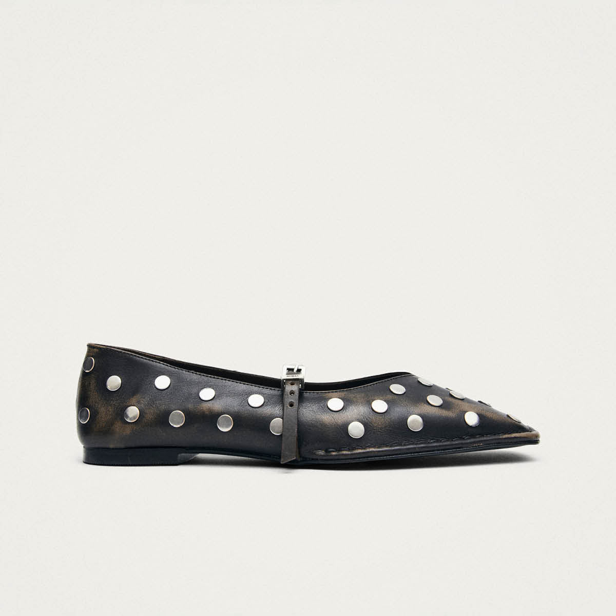 Sway All Studs Vintage Effect Dark Brown Leather Ballet Flats - Image 3