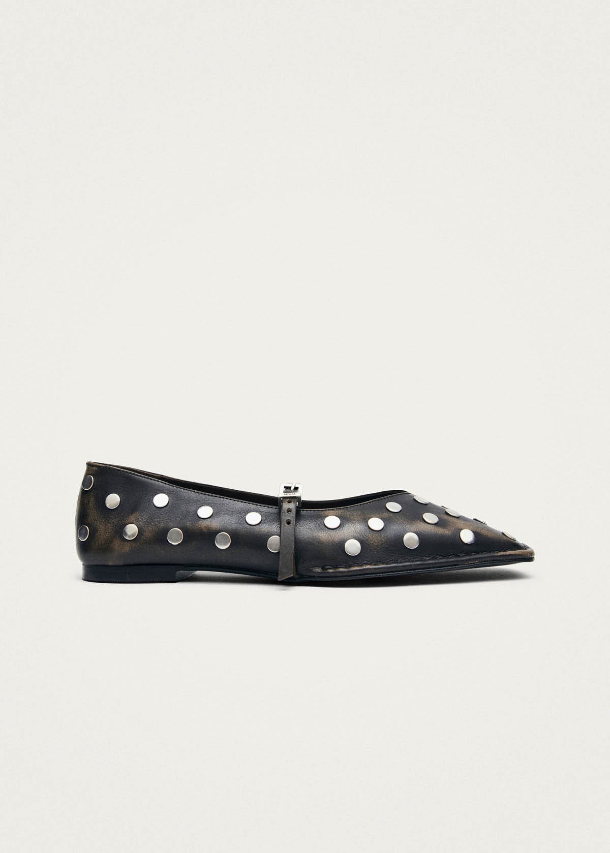 Sway All Studs Vintage Effect Dark Brown Leather Ballet Flats - Image 4