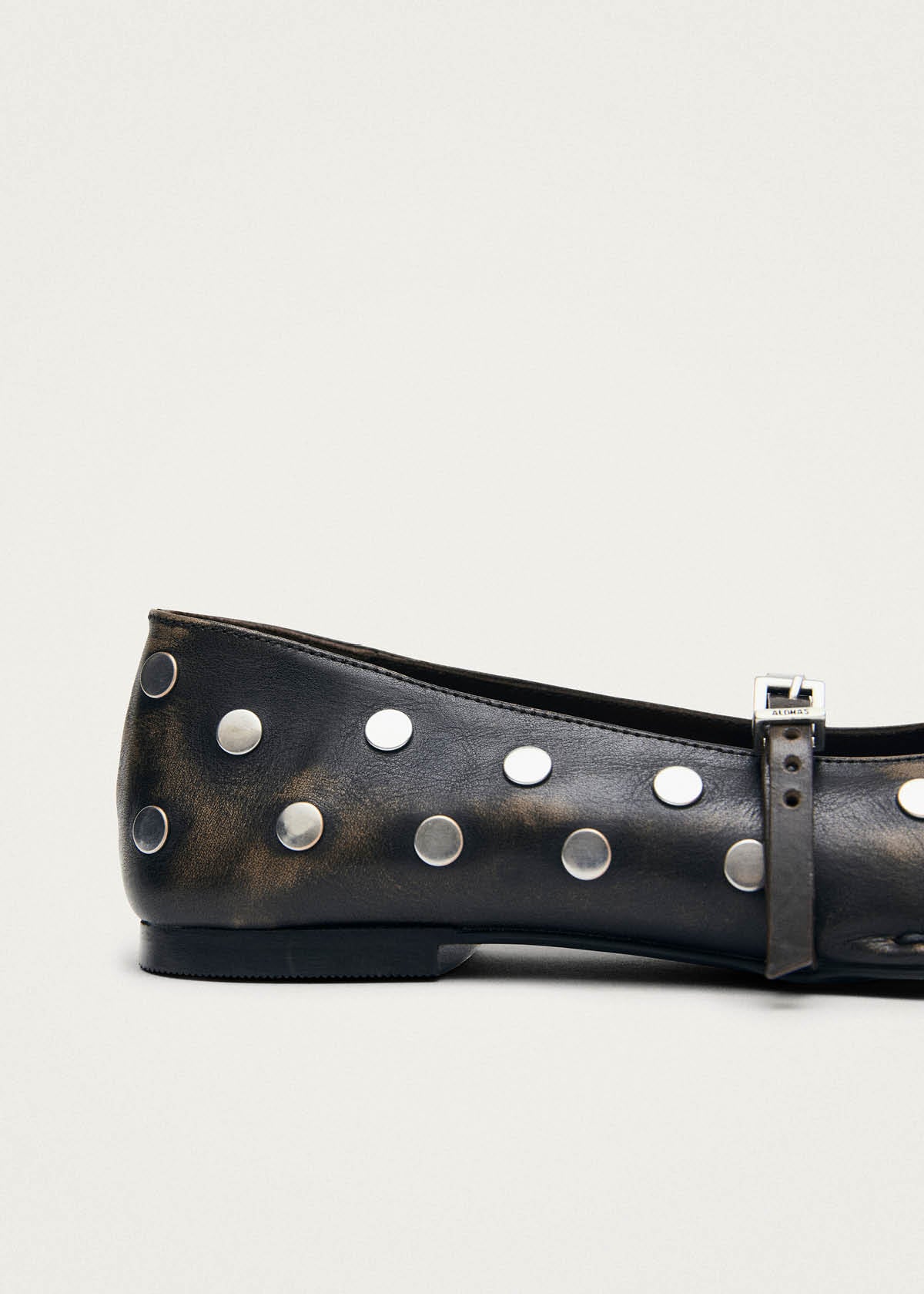 Sway All Studs Vintage Effect Dark Brown Leather Ballet Flats - Image 7