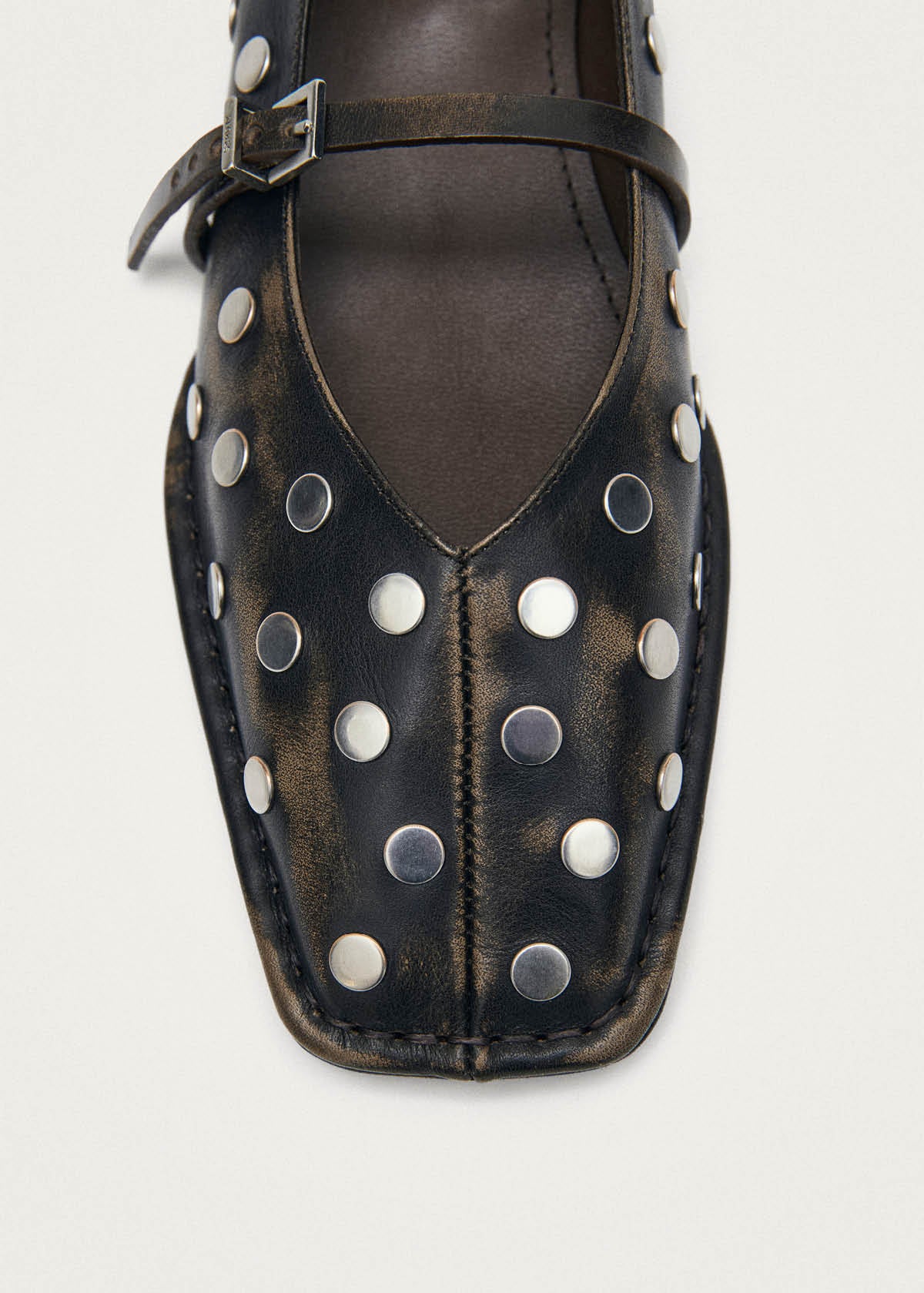 Sway All Studs Vintage Effect Dark Brown Leather Ballet Flats - Image 6