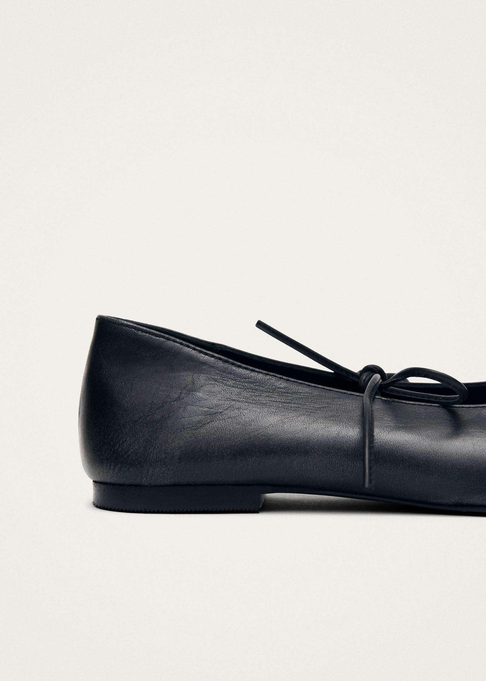 Sway Vintage Effect Black Leather Ballet Flats - Image 7