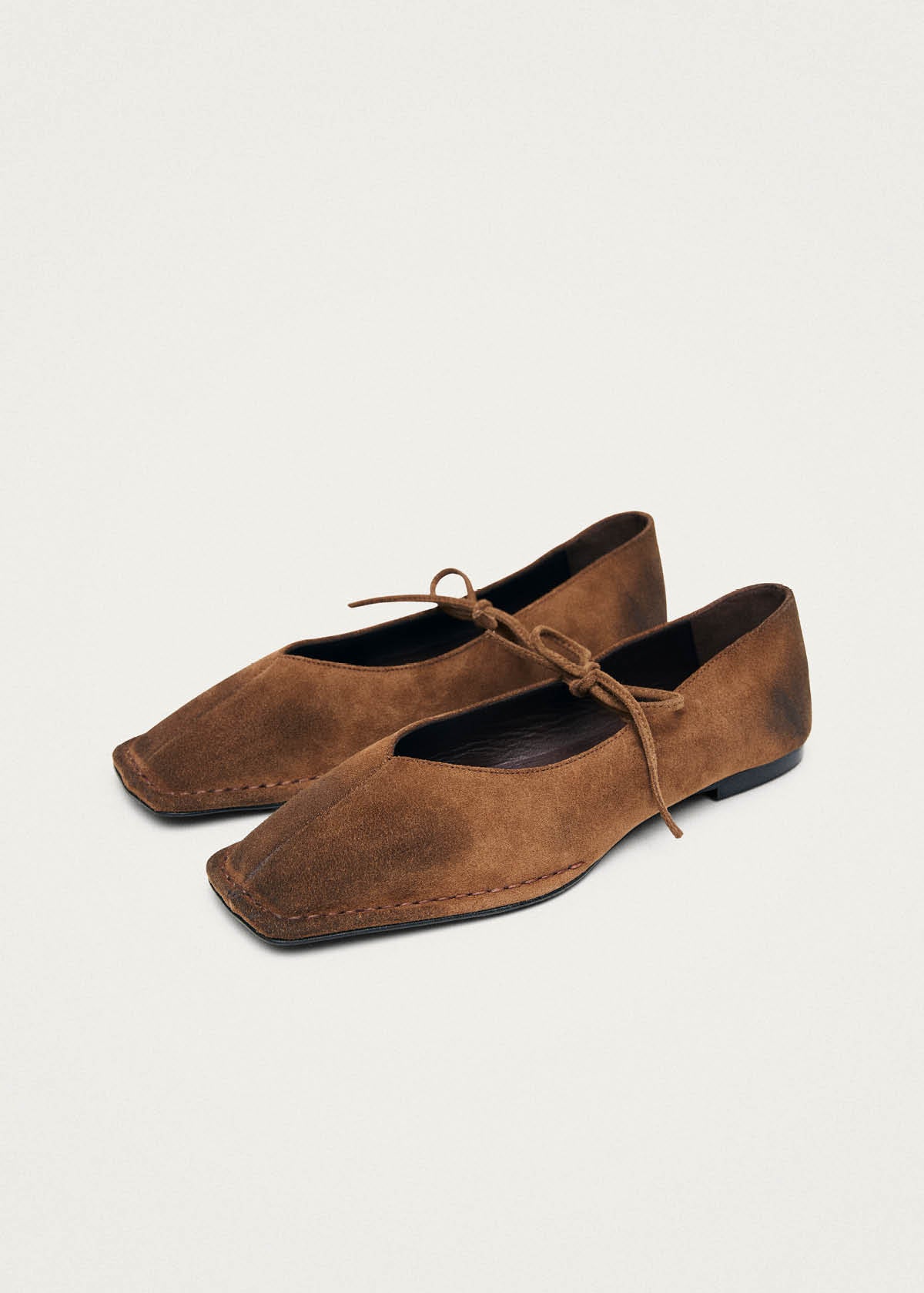 Sway Vintage Effect Suede Brown Leather Ballet Flats - Image 5